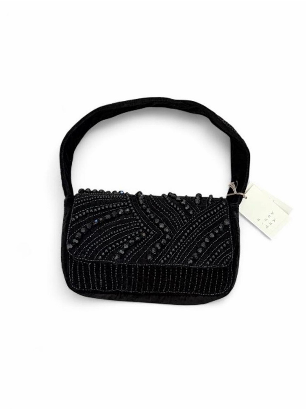 Beaded Black Velvet Shoulder Bag